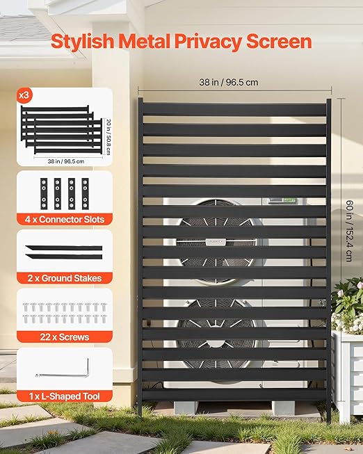 VEVOR Metal Privacy Screen, 38" W x 60" H Freestanding Modern Privacy Fence, Garden Divider Panel with Extended Ground Stakes & Panel Height Adjustable, Freestanding Outdoor Divider for Garden, Indoor VEVOR