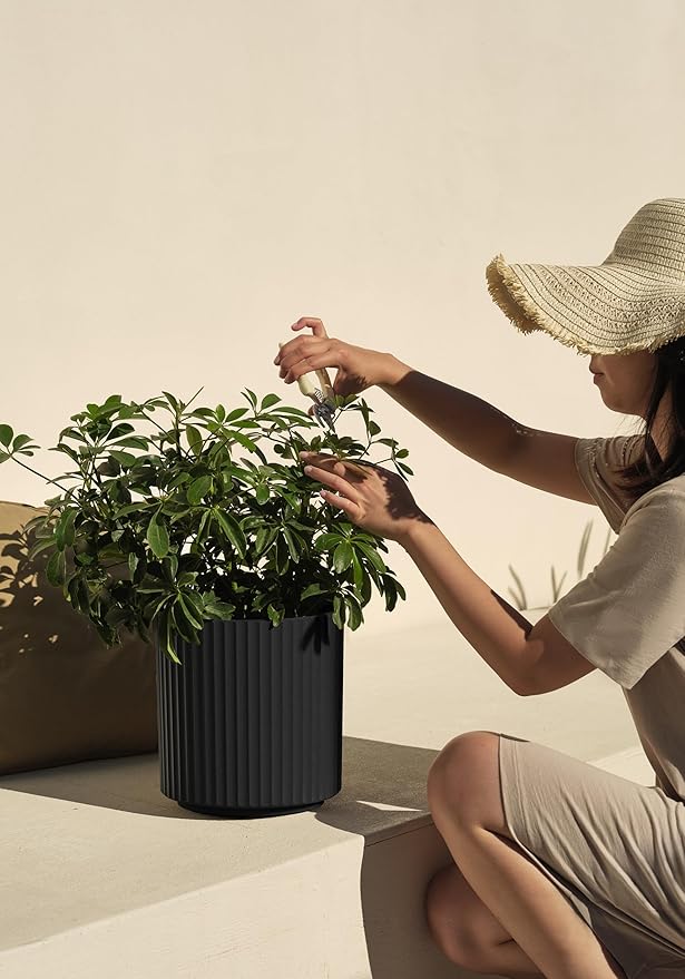 Veradek Demi Series Round Planter for Porch, Patio, Backyard | Durable Plastic-Concrete Material | Modern Décor for Tall Plants, Flowers VeradekOutdoor
