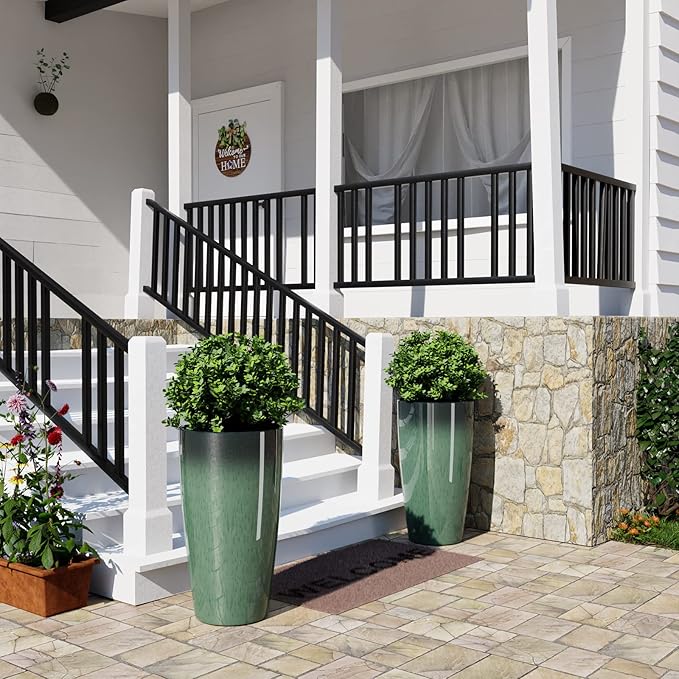 QCQHDU 21 inch Tall Planters for Outdoor & Indoor Plants, 2 Pack Sturdy Plant-Flower-Tree Pots for Front Porch Patio Deck Living Room Decor QCQHDU