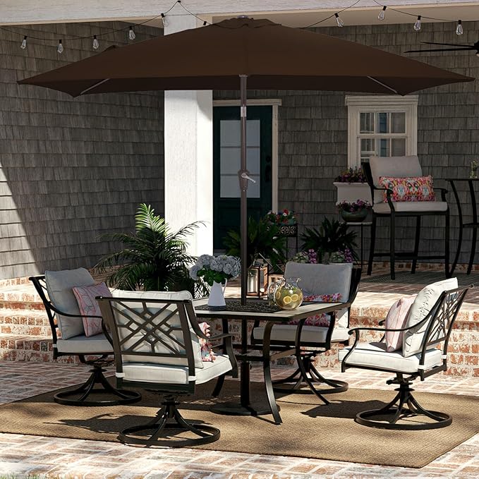 JEAREY 6.5x10 ft Rectangular Patio Umbrellas Rectangle Outdoor Umbrella with Push Button Tilt and Crank, Market Table Umbrella 6 Sturdy Ribs UV Protection for Poolside Garden Backyard Deck, Brown JEAREYOutdoorsCollection