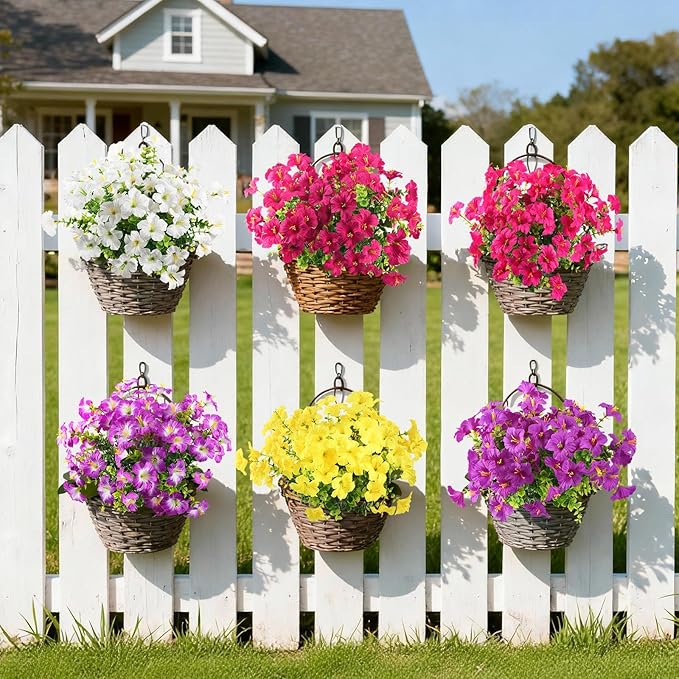 INQCMY Artificial Flowers for Outdoors Fake Plants Spring Decoration, 12 Bundles Faux Petunias UV Resistant No Fade Realistic Silk Flower for Outside Planters Patio Porch Yard Window Box INQCMYPlantRack