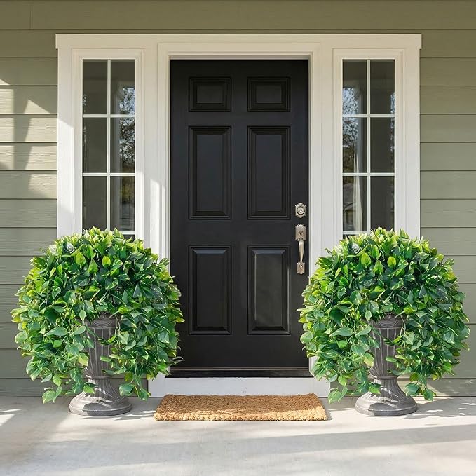 Faux Outdoor Plants Fake Hanging Plants for Outdoors Outside Decorations, 2 Pcs Green Faux Pothos Plant Vines Realistic UV Resistant Artificial Greenery for Planters Porch Garden Yard Front Door Patio Ivydale