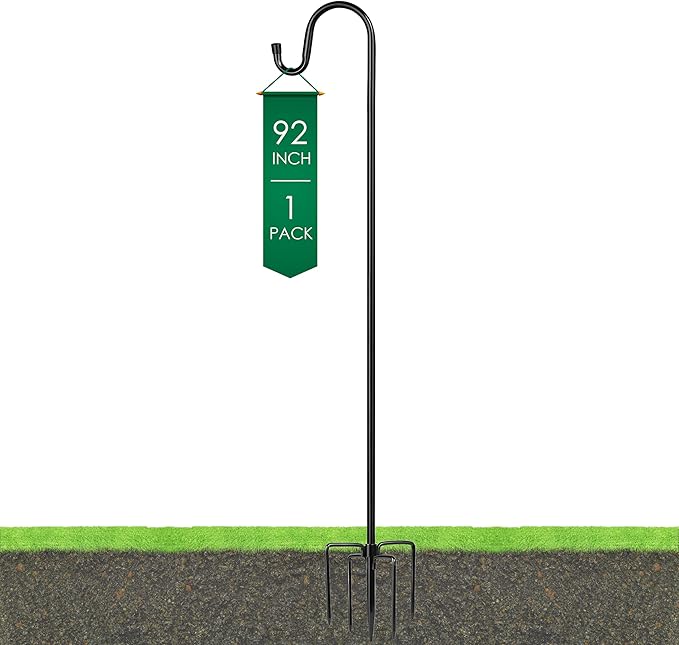 Ottsuls Shepherds Hooks with 5 Prongs Base for Outdoor - 92" Adjustable Bird Feeder Pole for Outside Hanging, Garden, Hummingbird Feeder, Plant Baskets, Solar Light Lanterns, Wedding Decor (1 Pack) Ottsuls