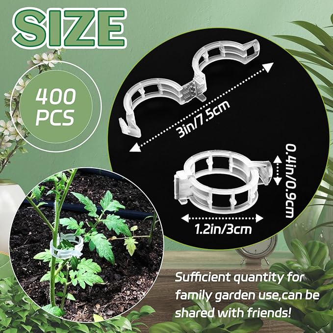 OJYUDD 400 Pcs White Plant Support Garden Clips,Plastic Tomato Vine Clips,Secured Climbing Plant Clip for Flower Vine Grape Twine Orchid OJYUDD