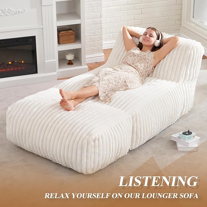 Hobestluk Big Bean Bag Lounger Chairs Large Beanbag Chair for Adults Bean Bag Sofa with Memory Foam Filled for Living Room, Bedroom or Balcony (Stripe White) YourHomeDeservesMore