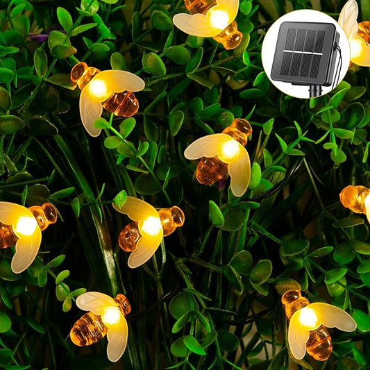 Brightown Solar Bee String Lights Outdoor 31FT 50 LED Honeybee Fairy Lights with 8 Lighting Modes, Waterproof Solar Bumble Bee for Patio Yard Garden Grass Wedding Christmas Party Decor, Warm White Brightown