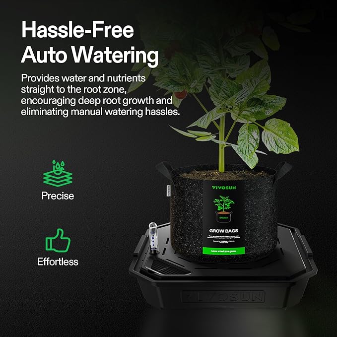 VIVOSUN 4-Pack FlexFeed Self-Watering Pots, Auto Irrigation Fabric Pot Base with Water Meter & Maintenance Window, for Use Indoors/Outdoors in Grow Tents, Greenhouses, Gardens VIVOSUN