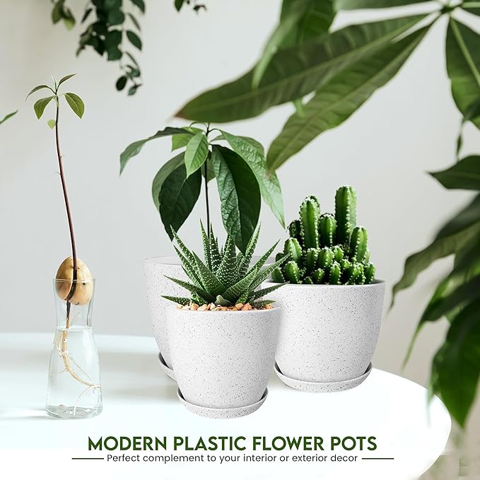 Utopia Home - Spotty Plant Pots Indoor with Drainage - 7/6.6/6/5.3/4.8 Inches Flower Pots - 5 Pack Plastic Planters - Ideal for Stocking Stuffers - (Speckled Grey, Pack of 5) UTOPIAHOME