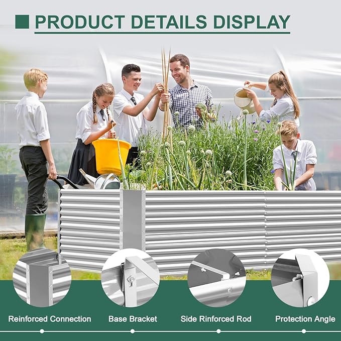 Land Guard 6x3x3ft Rectangular Galvanized Raised Garden Beds, Large-Capacity Metal Planter Box Outdoor, Durable Deep Raised Garden Bed 3ft Tall, Raised Beds for Gardening Vegetables, Classic Silver LandGuard