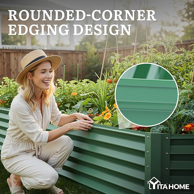 YITAHOME 6x3x1.5 ft Galvanized Raised Garden Bed Kit, Large Metal Planter Box with Gloves & Support Rod, Outdoor Flower Bed for Plants Vegetables, Green YITAHOME