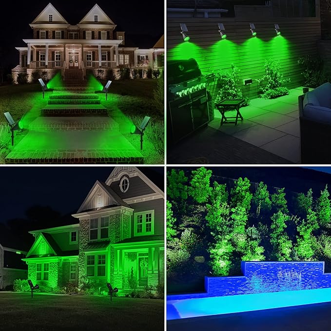 T-SUN Solar Spotlight LED Outdoor Wall Light, IP65 Waterproof, Auto-on at Night/Auto-Off by Day, 180°Angle Adjustable for Tree, Patio, Yard, Garden, Driveway, Stairs, Pool Area (Green) T-SUN