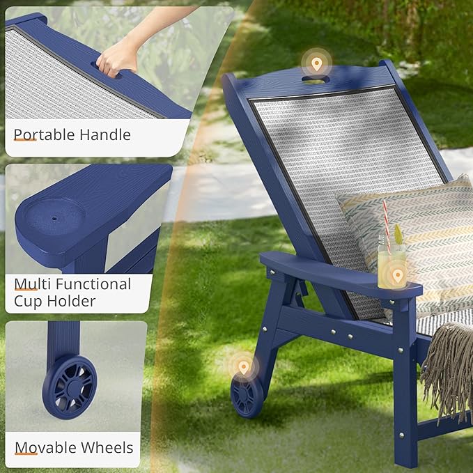 LUE BONA Chaise Lounge Chair Outdoor Set of 2, HDPS and HDPE Wicker Material, Patio Lounge Chair with Adjustable Backrest, Resin Pool Lounge Chairs with Wheels for Backyard, Poolside and Deck LUEBONA
