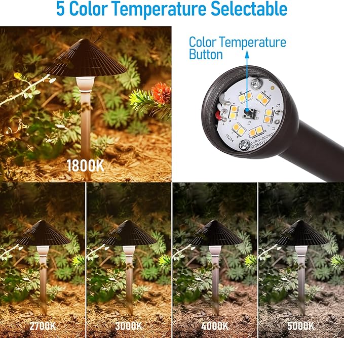 LEONLITE 12-Pack 5CCT LED Low Voltage Landscape Lights, 3W Cast-Aluminum 12-24V Pathway Lights, 1800K-5000K IP65 Path Lights, ETL Listed Landscape Lighting Wired for Yard Lawn, Oil Rubbed Bronze LEONLITE