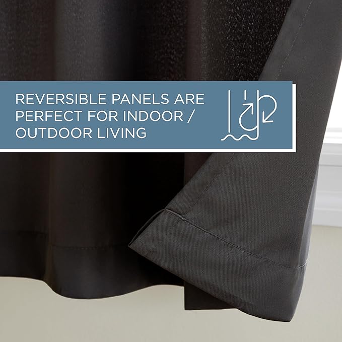 Town & Country Basics Cabana Solid Heavyweight Indoor Outdoor Curtains, Light Filtering Opacity with Grommet Top, Water Repellent, 2-Pack Set, 54"x84", Black TOWN+%26+COUNTRY+BASICS