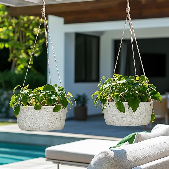 La Jolie Maison Large Hanging Planters - 12 Inch Outdoor Flower Pots, Hanging White Planters Set of 2 LaJolieMaison