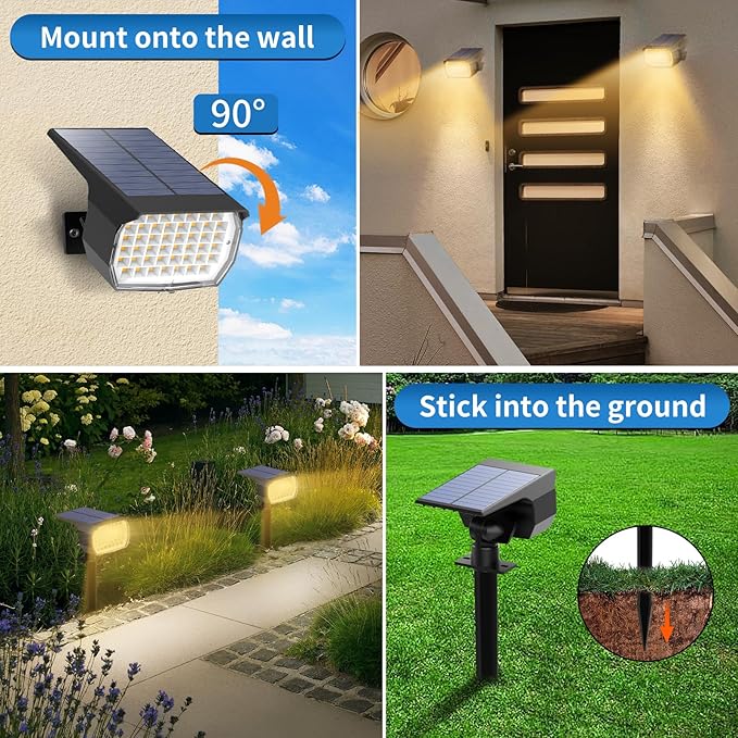 Solar Spot Lights Outdoor 6 Pack, [46 LED/3 Modes] Solar Landscape Spotlights Waterproof, 2-in-1 Auto On/Off Solar Powered Lights for Outside Yard Garden Wall Pathway(Warm White) TadyrealSolarLights