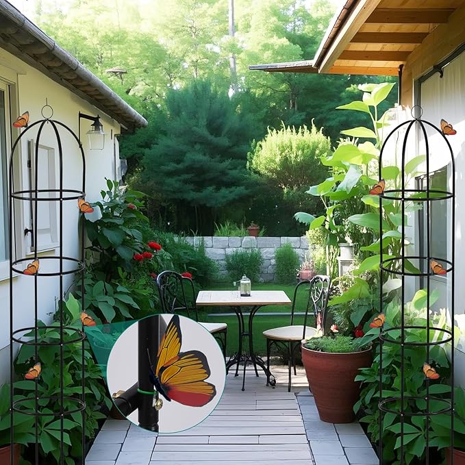 100% Metal Garden Obelisk Trellis for Climbing Plants Outdoor, 6.6ft Tall Metal Plant Support with Garden Twist Tie for Tomato Cucumber Pea Ivy Vines Rose Clematis Potted Plant Trellis 1 Pack WellSign