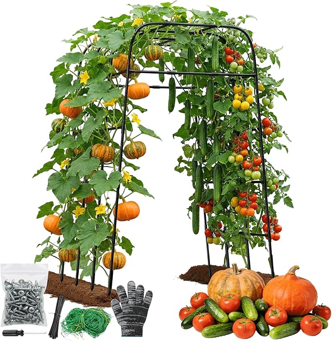Garden Arch Trellis for Climbing Plants (83" H x 57" L), Metal Cucumber & Tomato Cage, Rustproof Walk-Through Tunnel Support for Pumpkin, Squash, Melon & Rose MQHUAYU