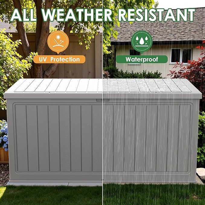 Devoko 260 Gallon Double-Wall Deck Box with Divider, Side Handles, Resin Outdoor Large Storage Box Waterproof and Lockable for Patio Furniture, Garden, Pool (Grey, 260 Gallon) DEVOKO