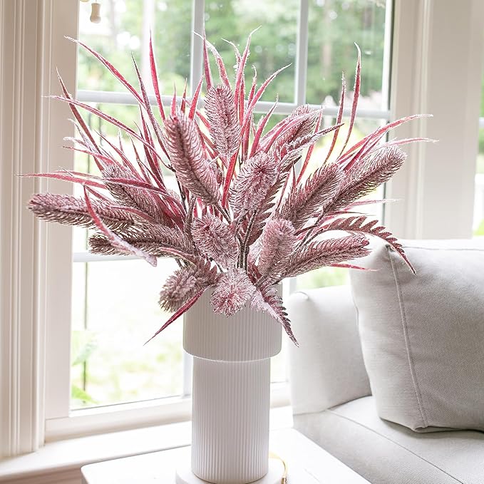 7 PCS Artificial Stems Fake Plants for Spring Summer Decor, 26 in Fake Leaves Greenery Branches Purple Silk Flowers Faux Foliage DIY Stems for Vase Home Kitchen Farmhouse Indoor Table Centerpiece Ivydale