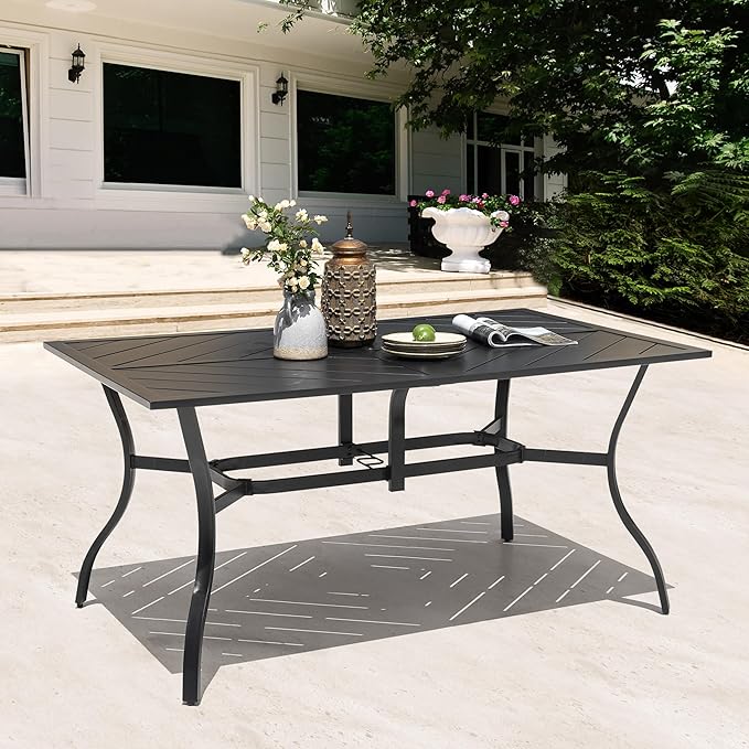 NUU GARDEN 6-Person Outdoor Dining Table, All Weather Patio Table with Umbrella Hole, Backyard Bistro Table, Black, 61x37x29 inches, 150 LBS Load Capacity NUUGARDENCORPORATION