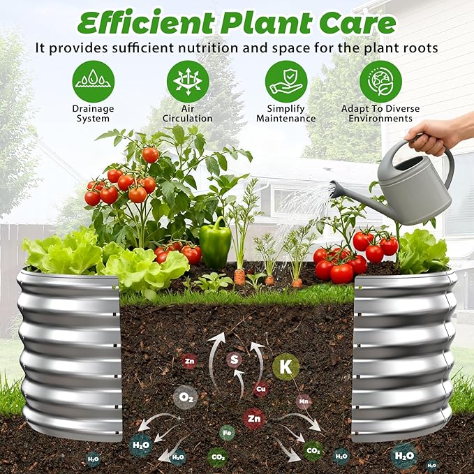 17" Tall Outdoor Garden Raised Garden Bed Kits, 4ft X 2ft Oval,0.8MM Thick Metal Raised Planter Bed/Ground Planter Box for Variety of Flowers,Herbs,Vegetables (Silver, 48X24X16.5 Inches) YSEJOMP