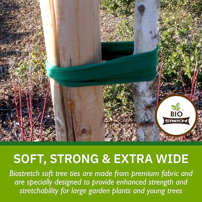 Extra Wide Soft Tree Ties - Strong & Stretchy Support for Large Plants & Young Trees - Cut-to-Length Green Garden Tape for Home & Professional Gardening (52 ft / 16M) Biostretch