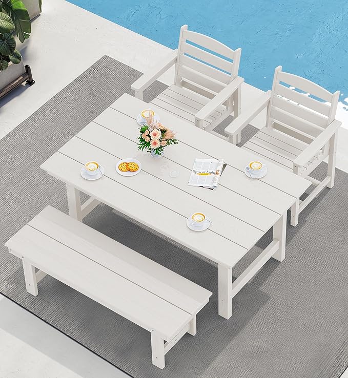 SERWALL Patio Dining Chair Set of 2, White SERWALL