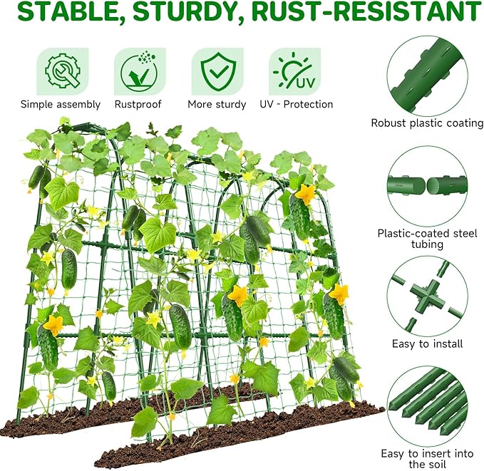 Cucumber Trellis for Raised Bed, U-Shape Garden Trellis for Climbing Plants Outdoor, Metal Arch Trellis for Vegetables, Plant Support for Tomato, Pea, Zucchini(63" L×30" W×47.2" H-Large) MYMULIKEHOME