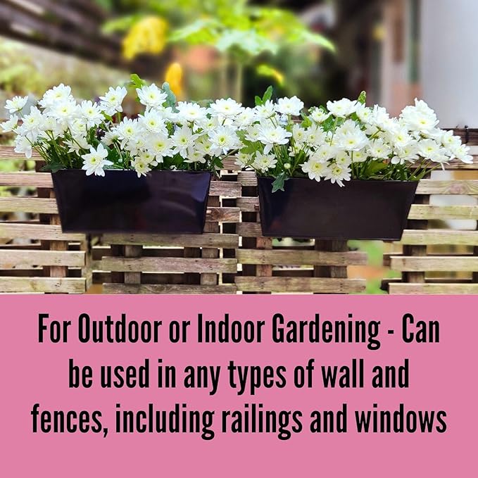 LaLaGreen Railing Hanging Planters (2 Pack, 16 Inch) Large Black Metal Strawberry Flower Pots Outdoor Countryside Modern Rectangle Succulent Planter with Drainage Holes Hanger Balcony Deck Fence Porch L%C3%A1L%C3%A1Green