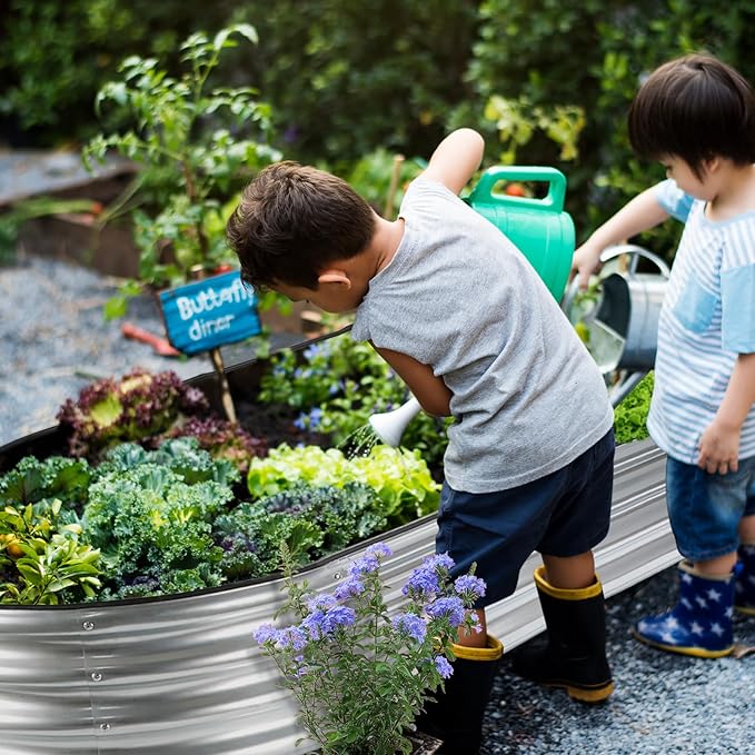 JERIA 8×4×1ft Oval Raised Garden Bed,Galvanized Raised Garden Bed Kit Outdoor Metal Gardening Planter Box for Vegetable, Fruits, Flower，Herbs JERIA