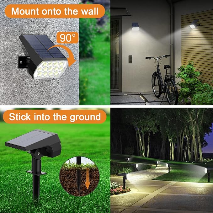 WELALO Solar Spot Lights Outdoor, [2 Pack/65 LED/3 Modes] Solar Landscape Spotlights, Solar Powered Security Lights, IP68 Waterproof Wall Lights for Outsides Walkway Yard Garden Driveway(Cool White) WELALO