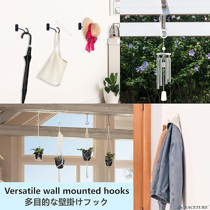 NACETURE Ceiling Hooks Heavy Duty 2 Pack - Plant Hooks for Ceiling Hanging Hook for Hanging Basket Hook, Light, Bird Feeders, Wind Chimes Décor Indoor & Outdoor (Black, 5 Inch 2 Pack) NACETURE