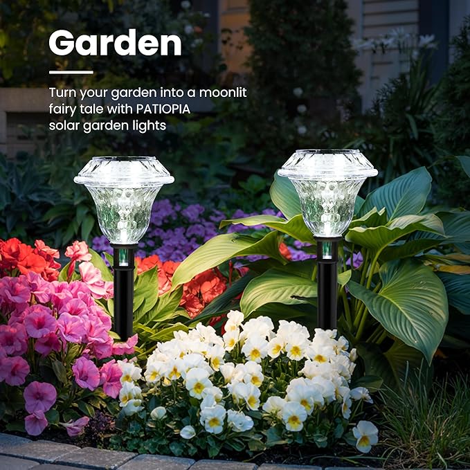 Solar Pathway Lights Garden Decor for Yard, Solar Garden Lights for Outside Waterproof Landscape Lighting, Garden Decorative for Walkway, Driveway, Yard, Landscape, Lawn (8 Pack Cold White) PATIOPIA