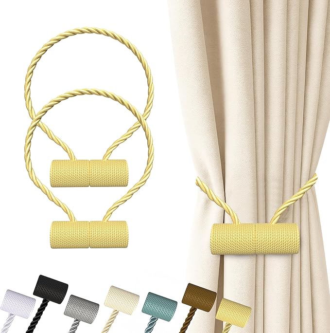 Hion Magnetic Curtain Tiebacks Golden 2pcs, Curtain Tiebacks Buckles Holdbacks Holders Hooks Clip for Home Bedroom Office Decorative Curtain Hion