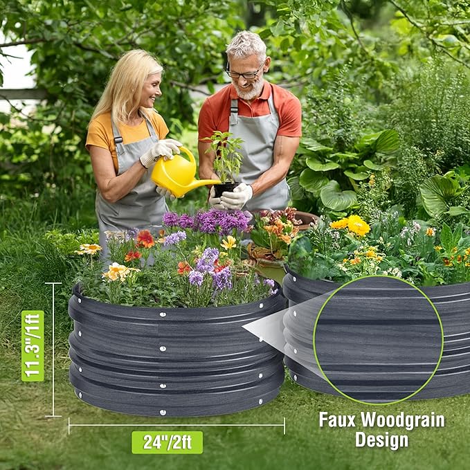 WORKPRO 3Pcs 2x2x1ft Galvanized Raised Garden Bed Set, Rust & Corrosion Protection, Easy Assembly, Safe Edge, Ideal for Vegetables & Flowers, Dark Gray WORKPRO