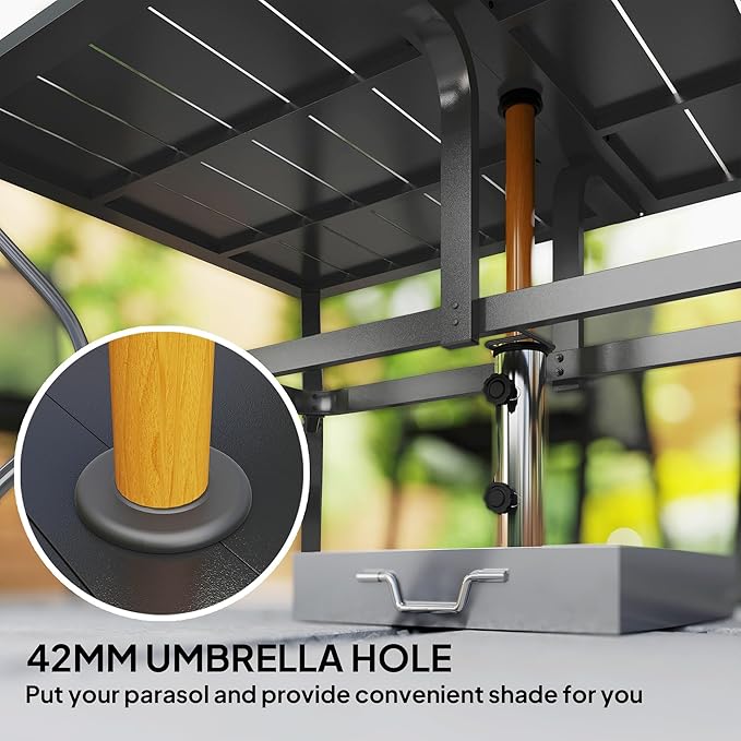 Outsunny Rectangle Outdoor Dining Table for 6 People, Steel Rectangular Patio Table with Umbrella Hole, Steel Frame for Garden, Balcony, Black Outsunny