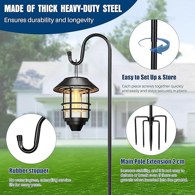 Ottsuls Shepherd Hooks with 5 Prongs Base for Outdoor - 76 Inch Adjustable Bird Feeder Pole for Outside Hanging, Garden, Hummingbird Feeder, Plant Baskets, Solar Light Lanterns, Wedding Decor (1 Pack) Ottsuls