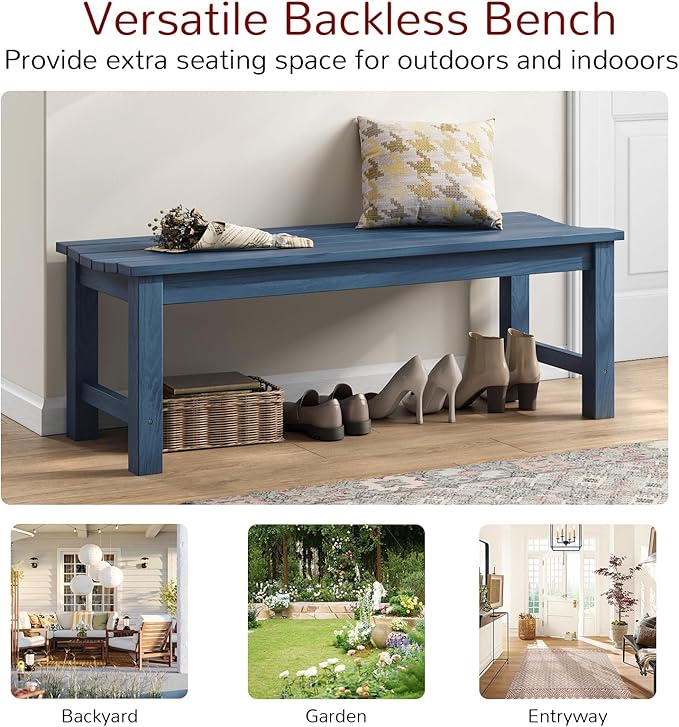 Stoog Backless Outdoor Bench, 2-Person Patio Benches for Outdoors, Weatherproof Garden Bench, Never Rot or Fade, for Enterway, Backyard, Porch and Park, Blue Stoog