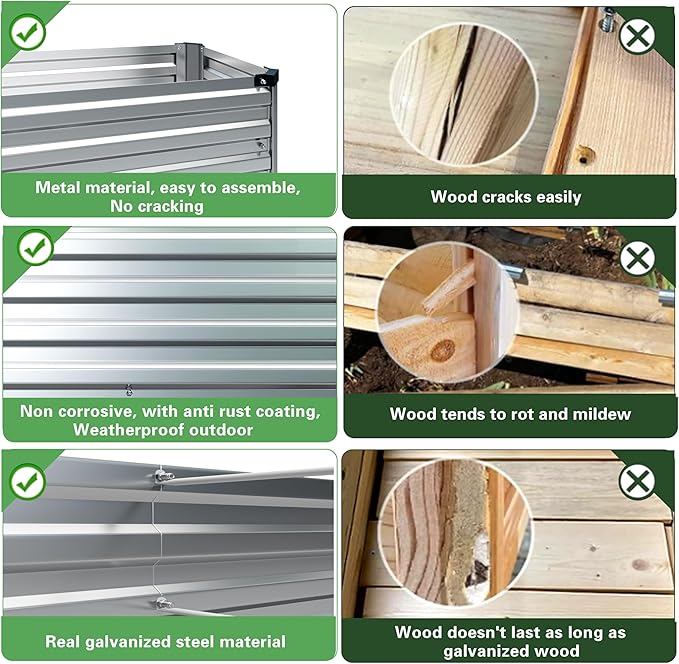 4×3×1FT(2PCS) Galvanized Raised Garden Bed Kit, Metal Planter Boxes,Large Raised Garden Bed for Planting Vegetables,Flowers,Herbs -Silver ZUNUDA
