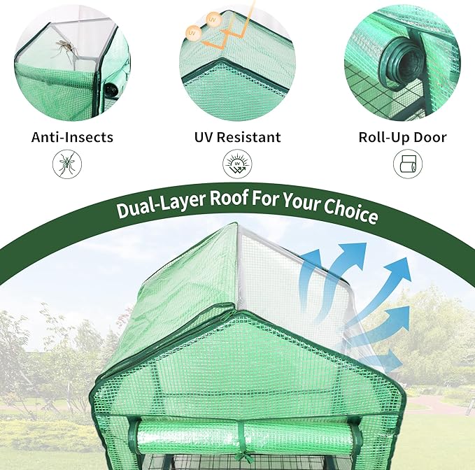 4 Tier Mini Greenhouse for Outdoor Indoor, Double-Layer Roof, Heavy Duty Small Greenhouses with PE Cover, Portable Green Houses for Outside Winter Plant Protection, 64'' H x 27'' L x 20'' W PROWORX