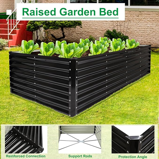 JERIA 8×4×2ft Galvanized Raised，Outdoor Metal Raised Garden Bed, Rectangular Deep Root Planter Box for Vegetables, Flowers, Herbs JERIA