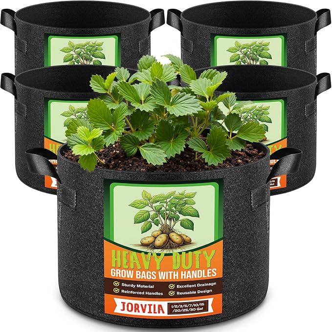 5 Pack 10 Gallon Grow Bags, Thickened Nonwoven Fabric Planter Pots with Handles, Heavy Duty 300G Garden Pots for Tomato, Potato and Vegetable Rootora