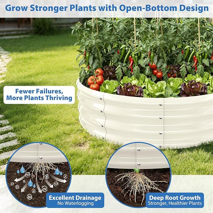 Round Galvanized Raised Garden Bed, 3x3x1FT Heavy Duty Modular Metal Planter Box, Easy DIY Assembly, Above Ground Gardening Bed for Vegetables, Flowers & Herbs Rootora
