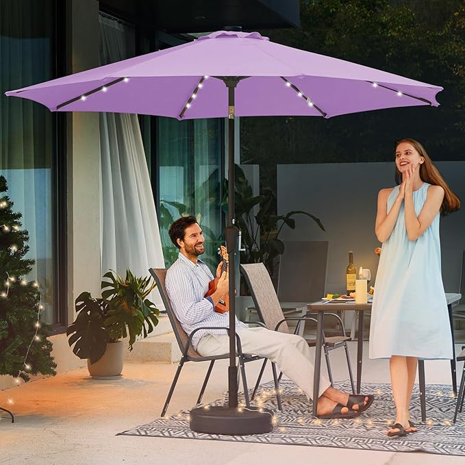JEAREY 9FT Outdoor Patio Umbrella with Solar Lights, LED Lighted Pool Umbrella with Tilt and Crank, Outdoor Table Umbrellas for Deck, Yard & Market (Taro Purple) JEAREYOutdoorsCollection