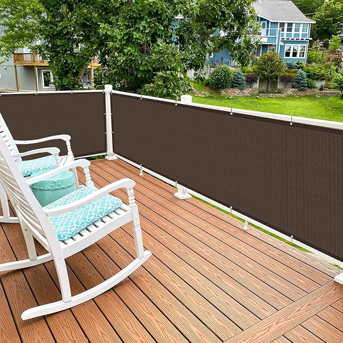 LOVE STORY 3.3'x19.7' Brown Balcony Screen Privacy Fence Cover (HDPE) UV Protection Weather-Resistant 3 FT Height Shield for Deck, Patio, Backyard, Outdoor Pool, Porch, Railing LOVESTORY