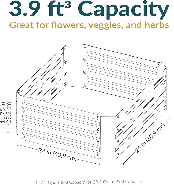 Sunnydaze 11.75" H Raised Metal Garden Bed - Galvanized Raised Garden Bed Outdoor for Vegetables and Flowers - Brown - Square SunnydazeDecor