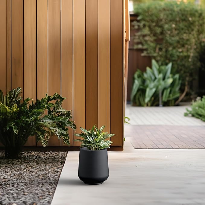 Kante 8.2" Dia Round Concrete Planter, Outdoor Indoor Large Plant Pots Containers with Drainage Hole and Rubber Plug for Home Garden Patio, Black Kante