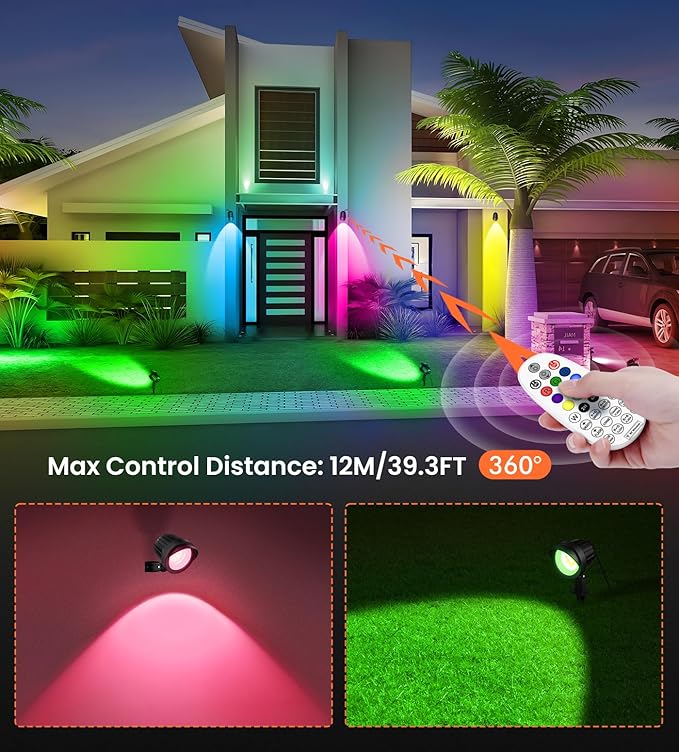 MEIKEE 15W RGB Landscape Lights 12V 24V Low Voltage Landscape Lighting RGBW Color Changing IP66 Waterproof Outdoor Spot Lights with Connectors for Garden Path Yard (12 Pack) MEIKEE