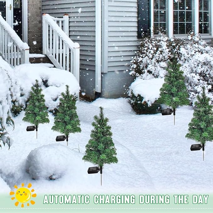 Solar Christmas Tree Garden Stake Lights Waterproof Christmas Decorations Tree Lights Outdoor Xmas Tree Light Christmas décor Pathway Lights Patio Yard (Color, 2pcs FANFX